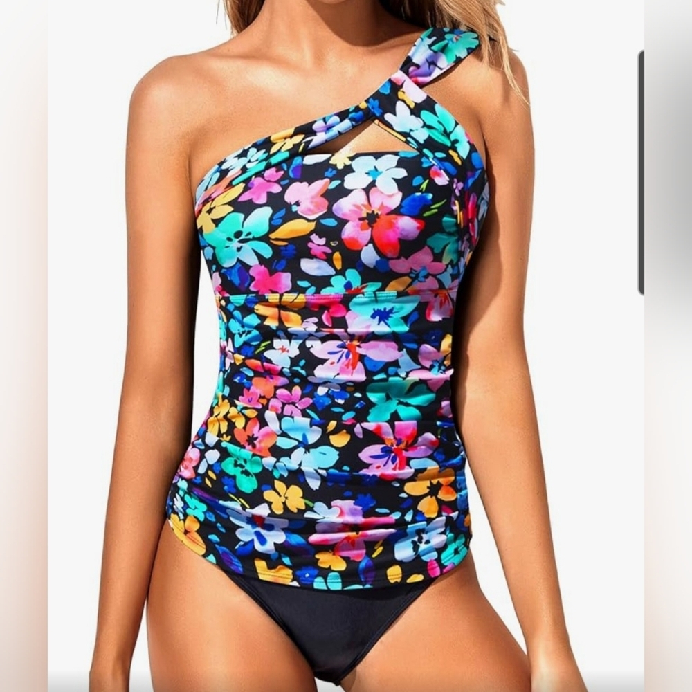 Tropical Floral One-Shoulder Swimsuit